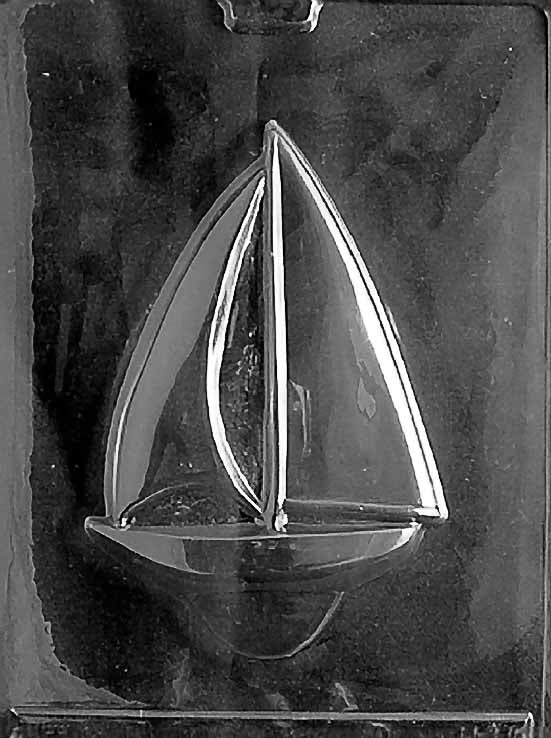Chocolate mold N023 Large Sailboat with cavities shaped like detailed sailboats.