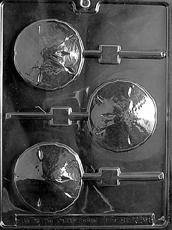 Chocolate mold N038 Sand Dollar Lollipop with circular pop cavity featuring five-petal sand dollar motif.