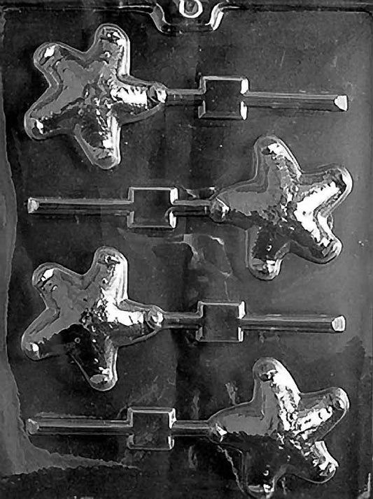 Chocolate mold N040 Starfish Lollipop with raised five-arm starfish set within a round pop.