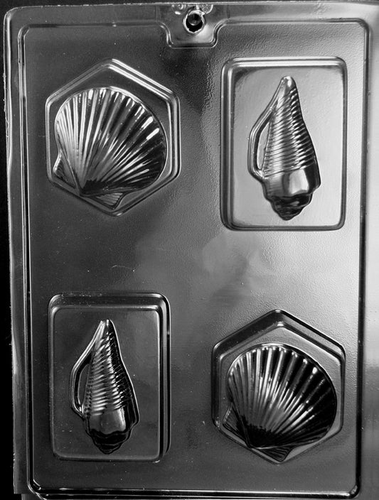N058 NAUTICAL SHELL BARS chocolate mold displaying bar cavities decorated with shell patterns across the face.