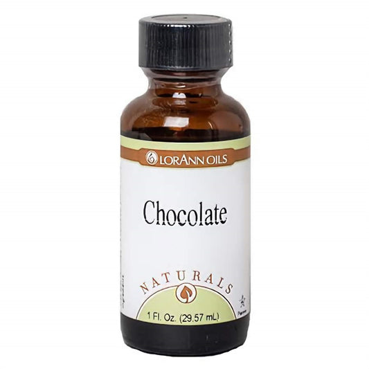 LorAnn Oils Naturals Chocolate Flavor in a 1 fl oz bottle, with a focus on the rich and indulgent chocolatey notes, suggested by the dark liquid color.