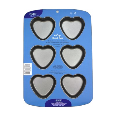 PME Non-Stick 6 Cup Heart Pan in packaging, featuring heart-shaped cavities.