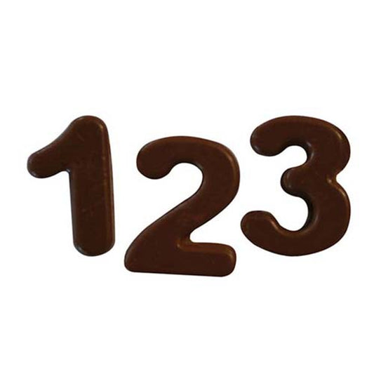 Chocolate numbers 1, 2, and 3 made using silicone number mold.
