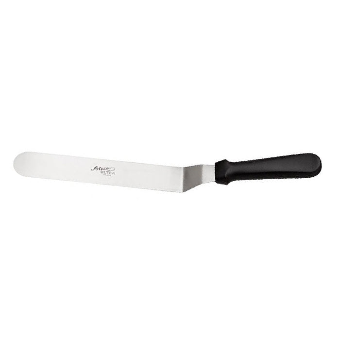 7.75" Offset spatula with a stainless steel blade and ergonomic plastic handle.