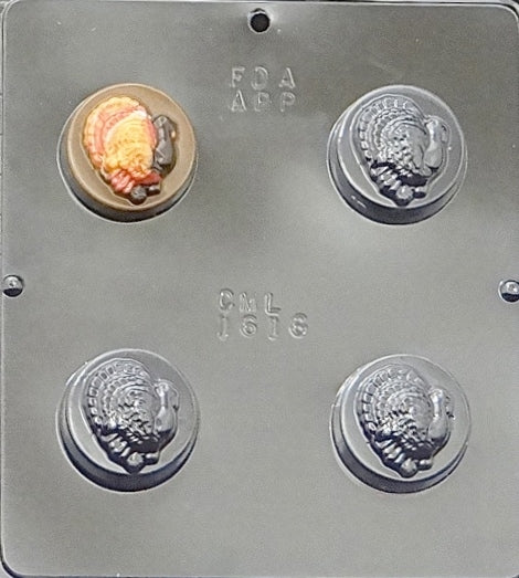Thanksgiving-themed chocolate mold with detailed turkey designs, suitable for creating festive chocolates for the holiday season.