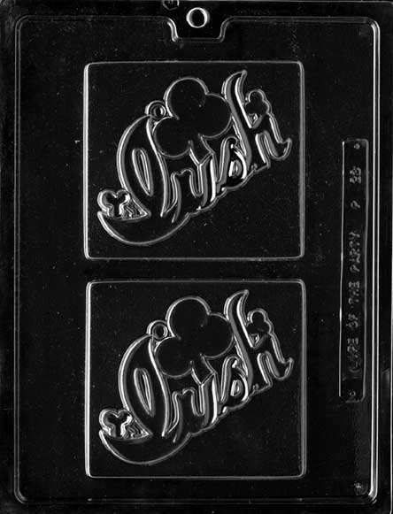 P023 IRISH GREETING CARD chocolate mold with large plaque cavity embossed with Irish-themed greeting text.