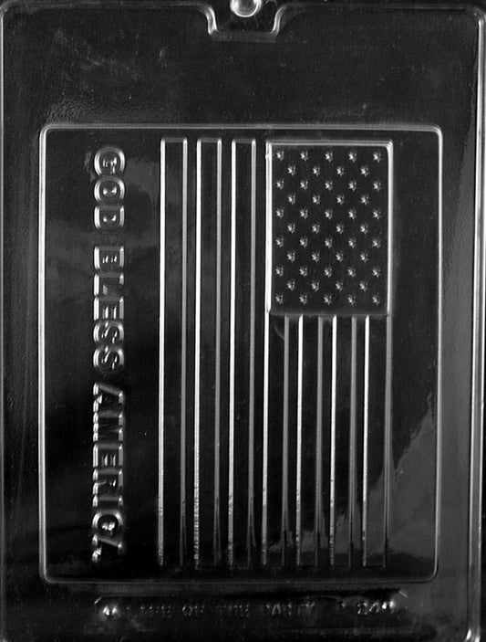 P024 GOD BLESS AMERICA LARGE FLAG chocolate mold with oversized plaque cavity embossed with American flag design.