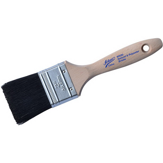 Professional pastry brush with stain-proof black boar bristles, stainless steel ferrule, and lacquered wood handle. Ideal for glazing, basting, and detailed baking tasks.