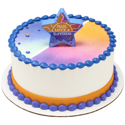 A retro sunset-style cake with a light-up star topper and gradient icing for a dreamy effect.