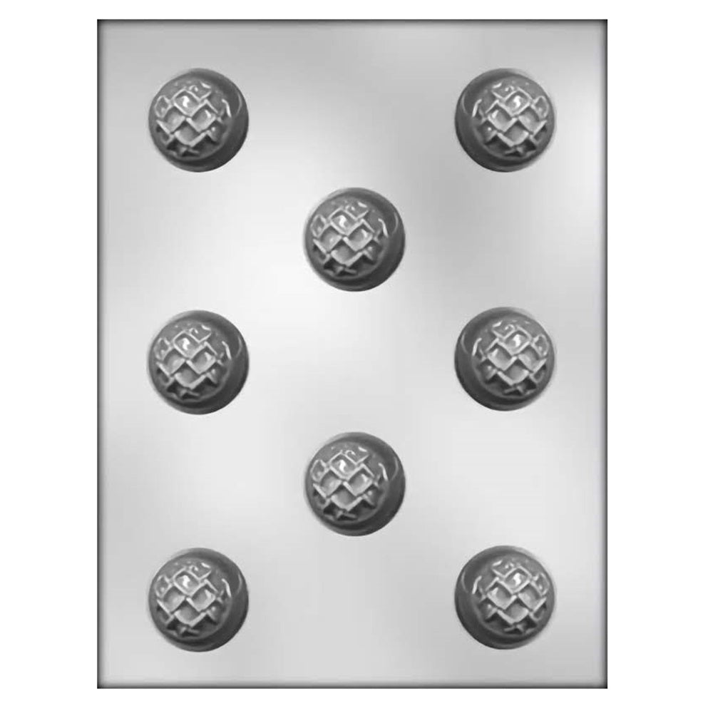 Chocolate mold designed for creating eight peanut butter nugget candies, each embossed with an intricate Celtic knot design, perfect for sophisticated sweet treats.