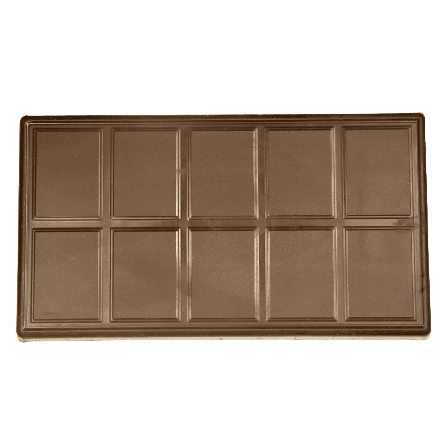 Chocolate bar with a grid of squares on a white background