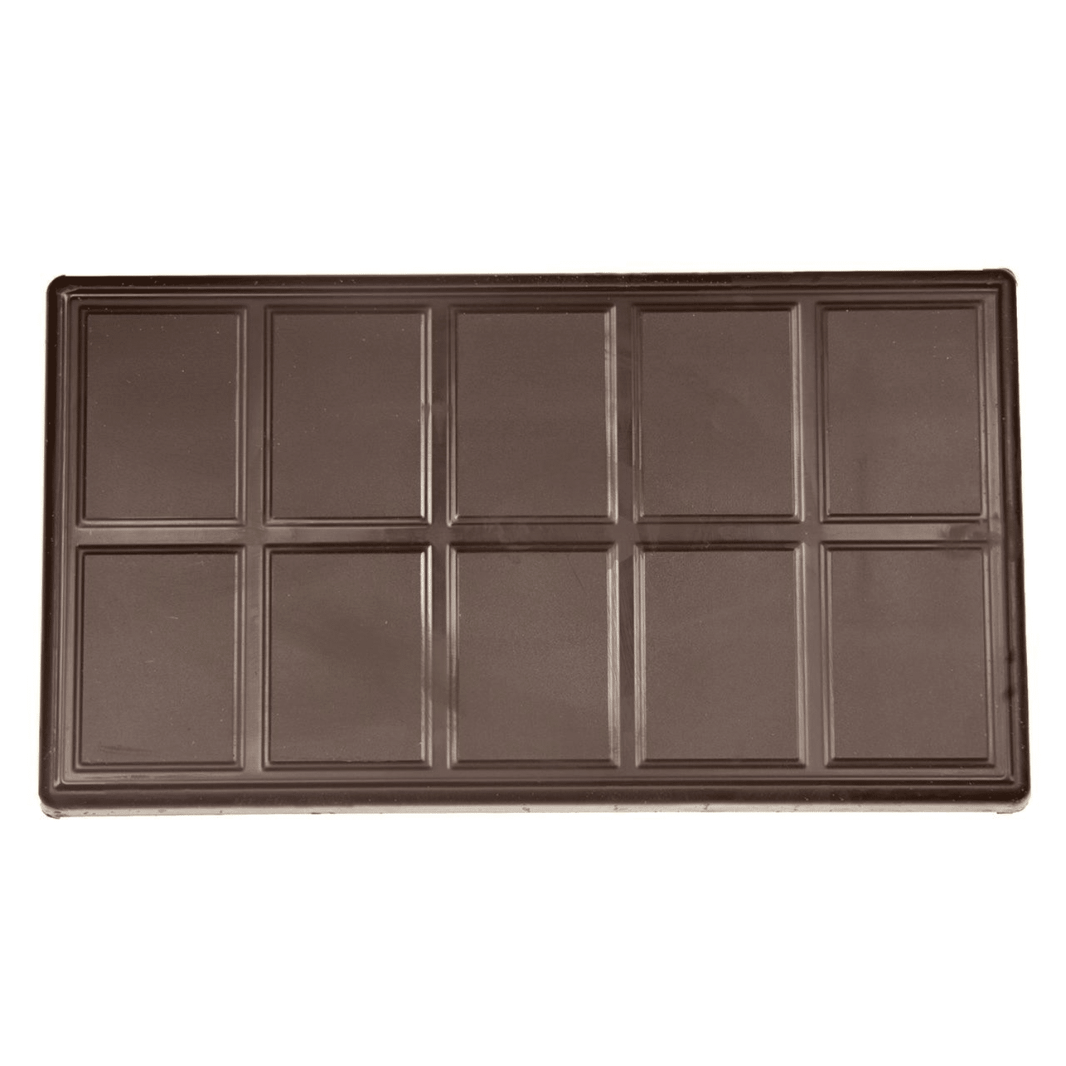 Chocolate bar with a grid of squares on a white background