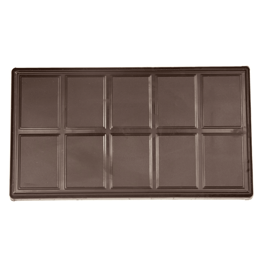 Chocolate bar with a grid of squares on a white background