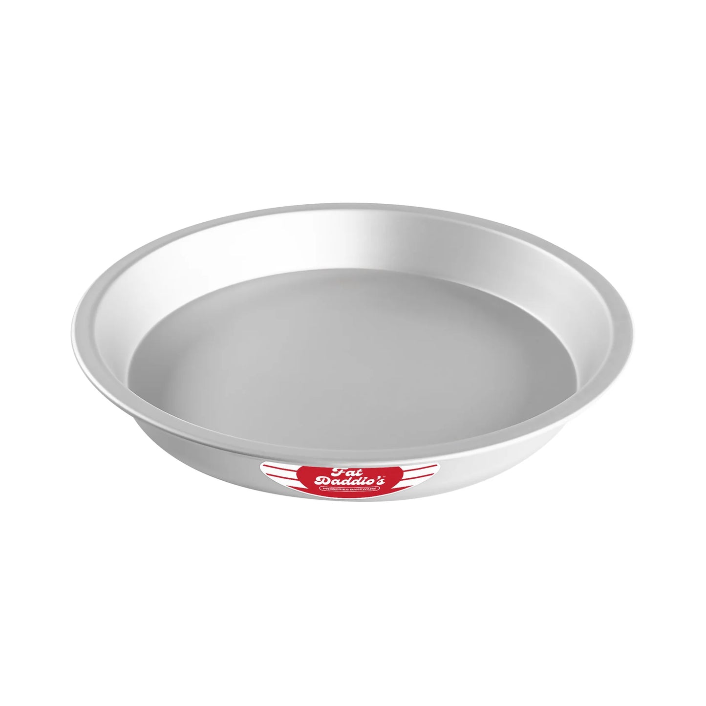 Fat Daddio’s ProSeries anodized aluminum pie pan with a deep-dish shape, angled sides, and a flat rim, shown on a white background.