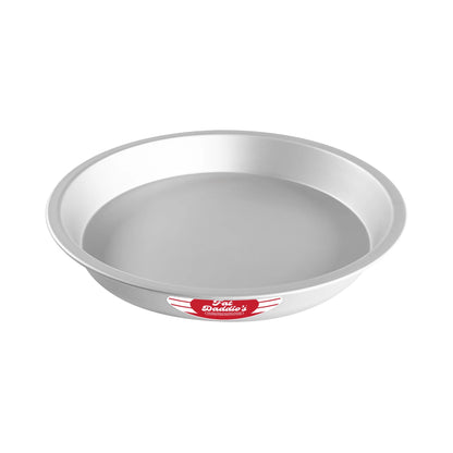 Fat Daddio’s ProSeries anodized aluminum pie pan with a deep-dish shape, angled sides, and a flat rim, shown on a white background.