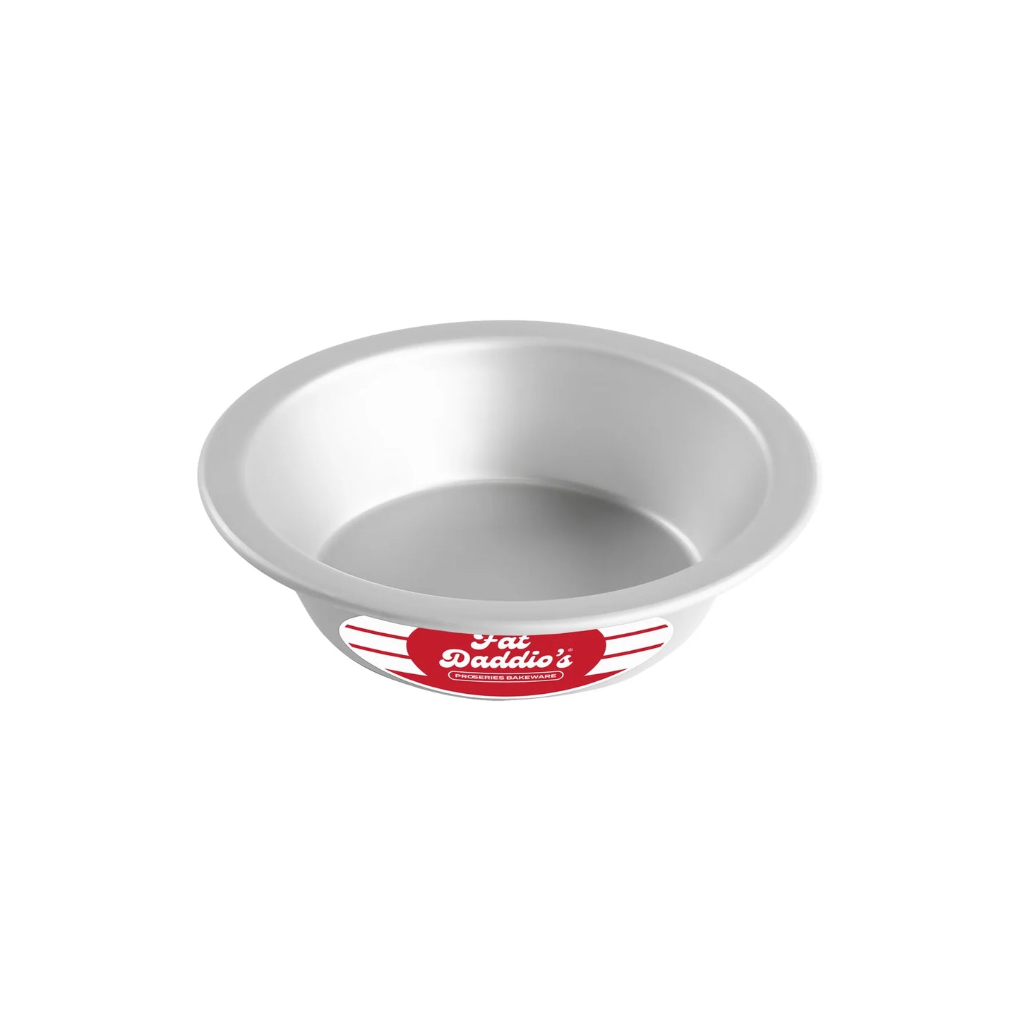 Fat Daddio’s ProSeries anodized aluminum pie pan with a deep-dish shape, angled sides, and a flat rim, shown on a white background.
