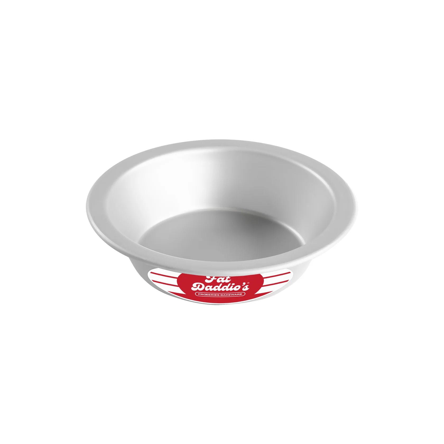 Fat Daddio’s ProSeries anodized aluminum pie pan with a deep-dish shape, angled sides, and a flat rim, shown on a white background.