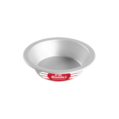 Fat Daddio’s ProSeries anodized aluminum pie pan with a deep-dish shape, angled sides, and a flat rim, shown on a white background.