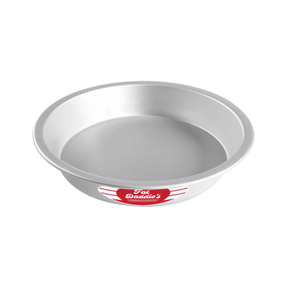 Fat Daddio’s ProSeries anodized aluminum pie pan with a deep-dish shape, angled sides, and a flat rim, shown on a white background.