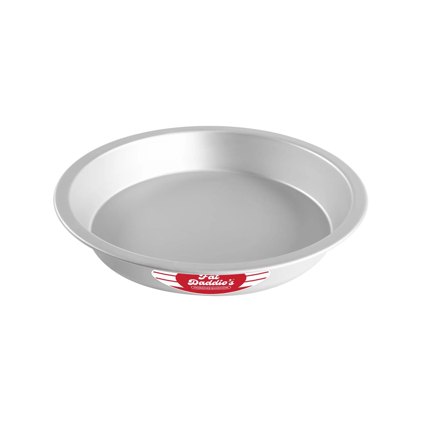 Fat Daddio’s ProSeries anodized aluminum pie pan with a deep-dish shape, angled sides, and a flat rim, shown on a white background.