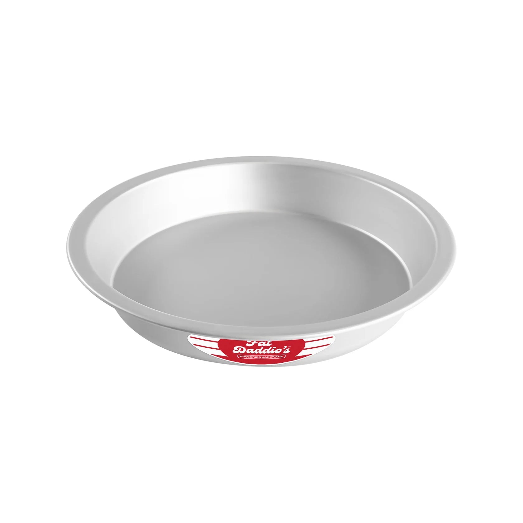 Fat Daddio’s ProSeries anodized aluminum pie pan with a deep-dish shape, angled sides, and a flat rim, shown on a white background.