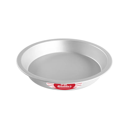 Fat Daddio’s ProSeries anodized aluminum pie pan with a deep-dish shape, angled sides, and a flat rim, shown on a white background.