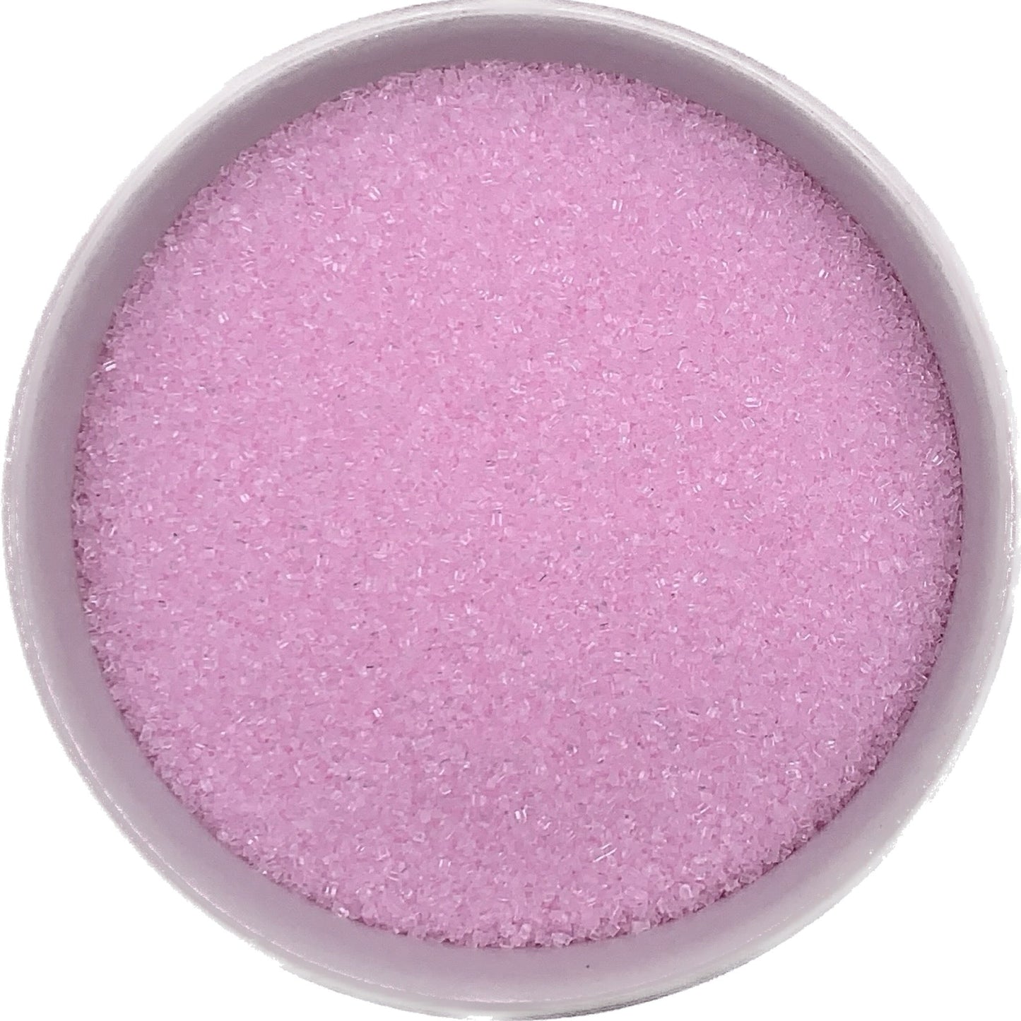 Pastel pink sanding sugar in a clear container, vibrant crystals perfect for birthday and Valentine’s bakes.