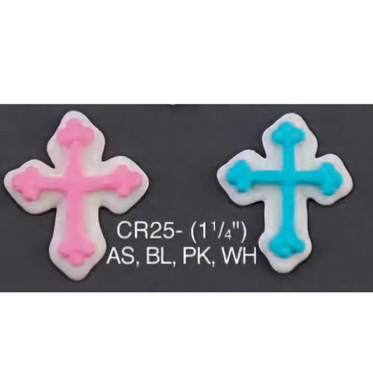 Pink Cross 1 1/4" Royal Icing Cake Decorations - 6 Pack
