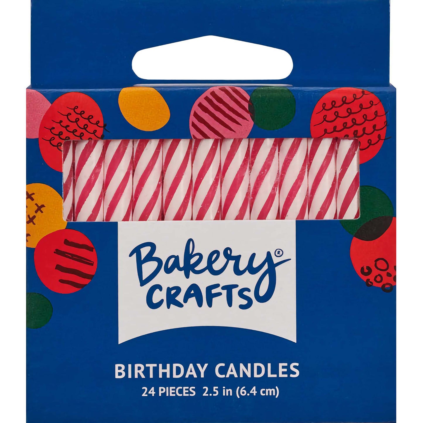 Pack of 24 Pink Striped Birthday Candles, each 2.5 inches tall, featuring a classic pink spiral design, perfect for any celebration or occasion.