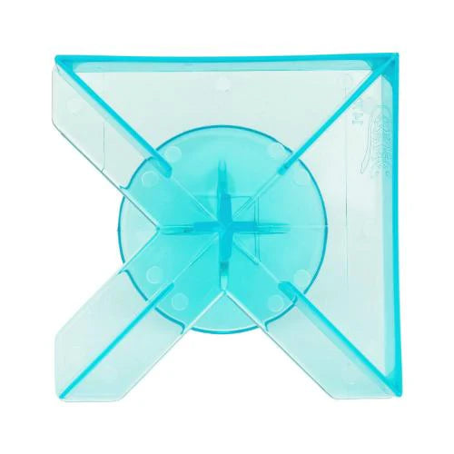 Bottom of Ateco 3-inch pinwheel cookie cutter in durable blue-tinted polystyrene plastic, designed for precise cutting and easy pastry shaping.