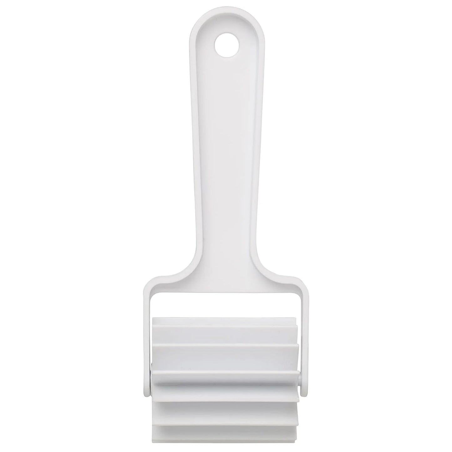 White plastic bear claw cutter with a long handle and a rotating multi-blade wheel at the bottom, shown on a white background with a hanging hole in the handle.