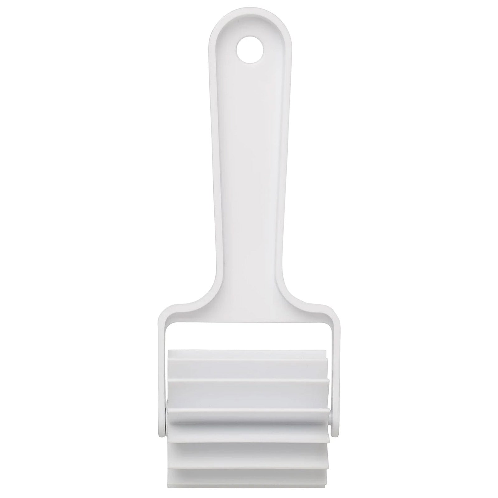 White plastic bear claw cutter with a long handle and a rotating multi-blade wheel at the bottom, shown on a white background with a hanging hole in the handle.
