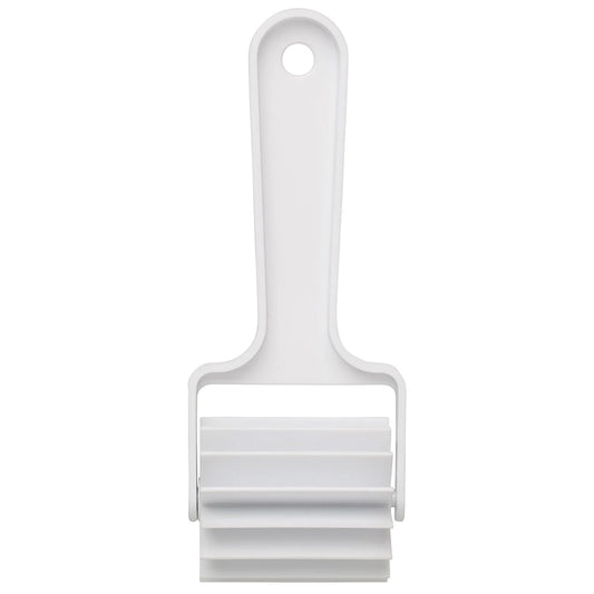White plastic bear claw cutter with a long handle and a rotating multi-blade wheel at the bottom, shown on a white background with a hanging hole in the handle.