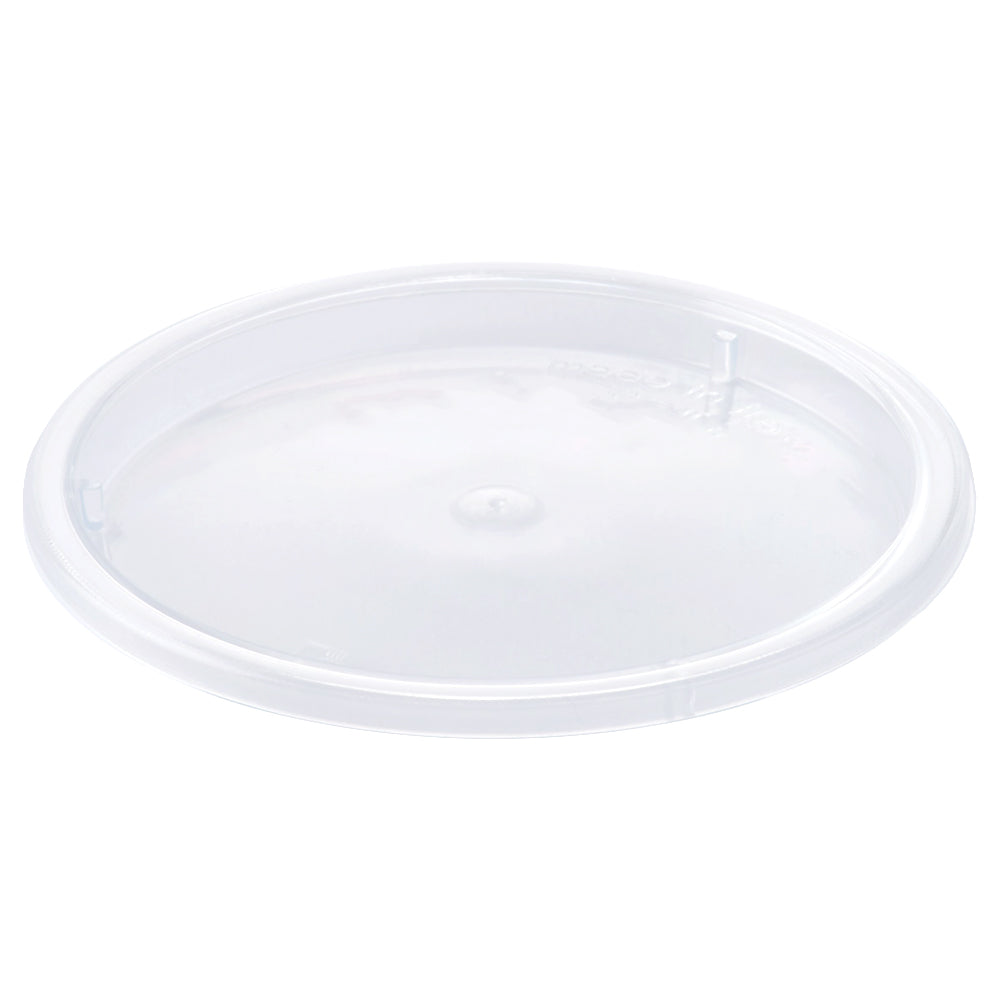 Clear round plastic lid designed to fit a cylindrical dessert cup, shown on a white background.
