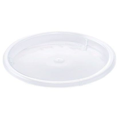 Clear round plastic lid designed to fit a cylindrical dessert cup, shown on a white background.