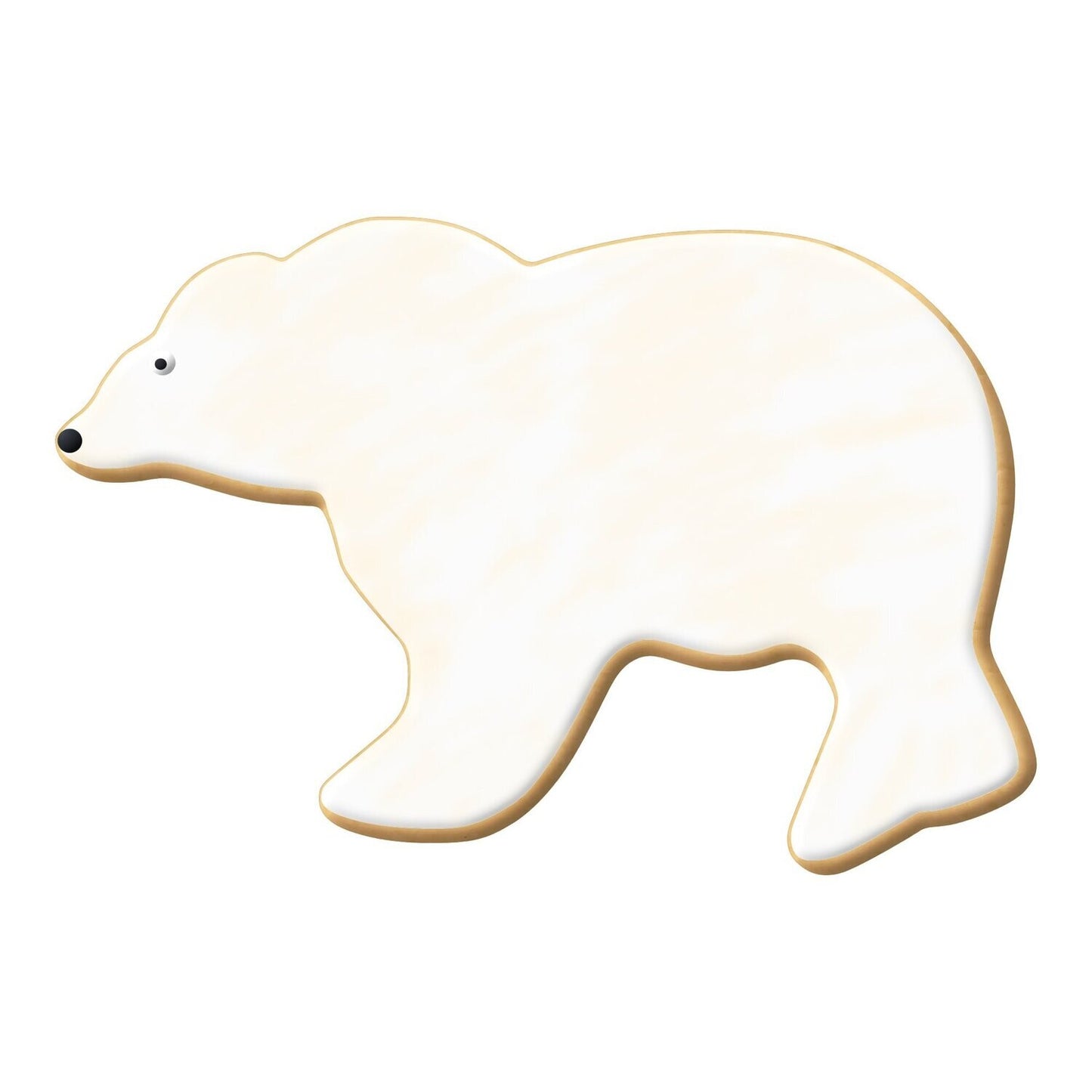 Polar bear-shaped cookie decorated with white icing, featuring a small black nose and eye.