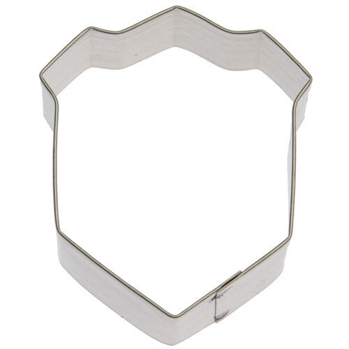 3-inch tin-plated steel shield badge cookie cutter, perfect for creating badge or shield-shaped cookies.