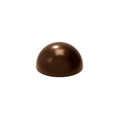 Shiny dark chocolate hemisphere with a smooth rounded dome shape, shown on a white background.