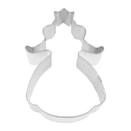 Tinplated steel princess-shaped cookie cutter displayed flat.