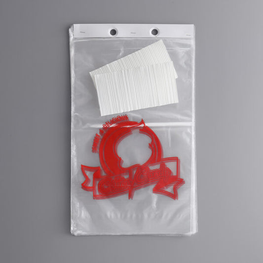 Clear plastic cotton candy bags with red Carnival King logo and paperboard header, packaged for quick dispensing and ideal for concession stands.