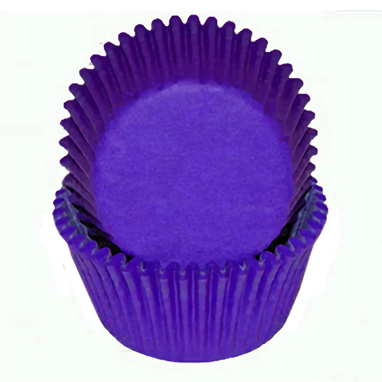 Purple standard greaseproof cupcake liners in a stack, showcasing their rich, royal purple color, adding a touch of luxury to your cupcakes.