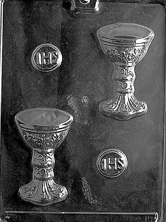 R015 HOST/CHALICE chocolate mold with cavity depicting host and chalice symbol.