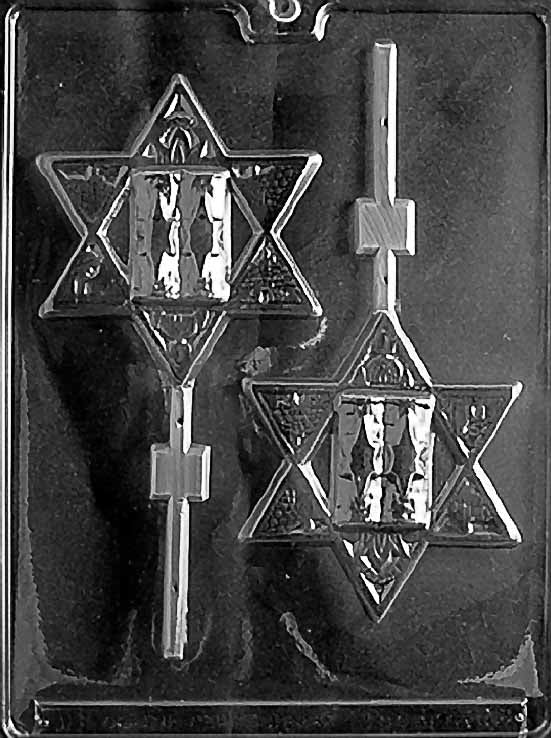 R016 LARGE STAR OF DAVID Lollipop chocolate mold with large lollipop cavities shaped like Stars of David.