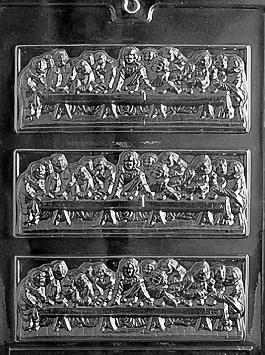 R022 LAST SUPPER BAR chocolate mold with rectangular bar cavity embossed with Last Supper scene.