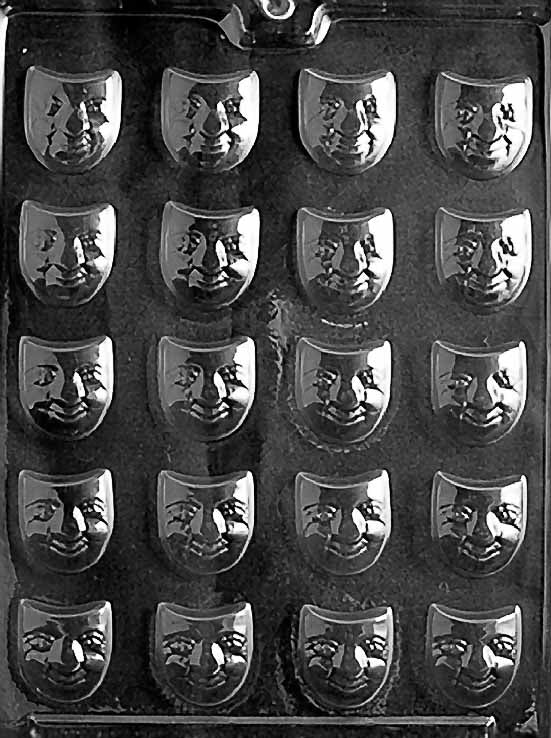 R035 PURIM PIECE SMALL HAPPY FACE chocolate mold with tiny round cavities embossed with smiling faces.