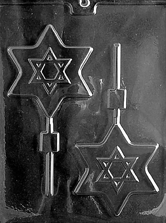 R041 LARGE STAR OF DAVID POP chocolate mold with oversized star-shaped lollipop cavities showing intersecting triangles.