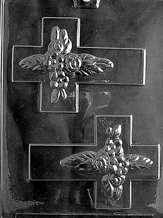 R042 CROSS FOR SPECIALTY BOX chocolate mold with cross-shaped plaque sized to nest in a gift box.