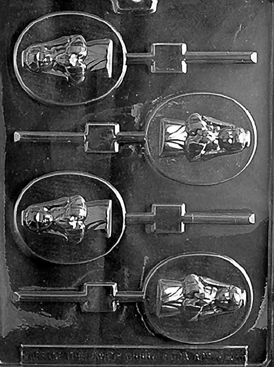 R045 GIRL COMMUNION Lollipop chocolate mold with round lollipop cavities featuring girl communion imagery.