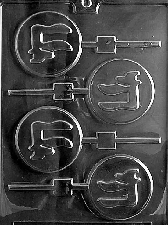 R052 CHAI Lollipop chocolate mold with circular lollipop cavities embossed with Chai symbol.