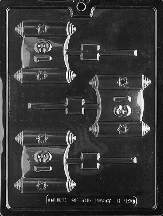 R059 BAR MITZVAH Lollipop chocolate mold with round lollipop cavities embossed with Bar Mitzvah design.